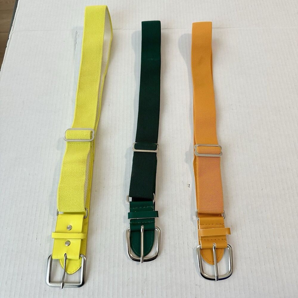 Lot 3 Baseball Softball Belt Adjustable Metal Buckle Elastic Green Orange Yellow